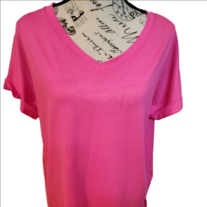 Avia hot pink white polka dot short sleeve v neck athletic t-shirt size medium